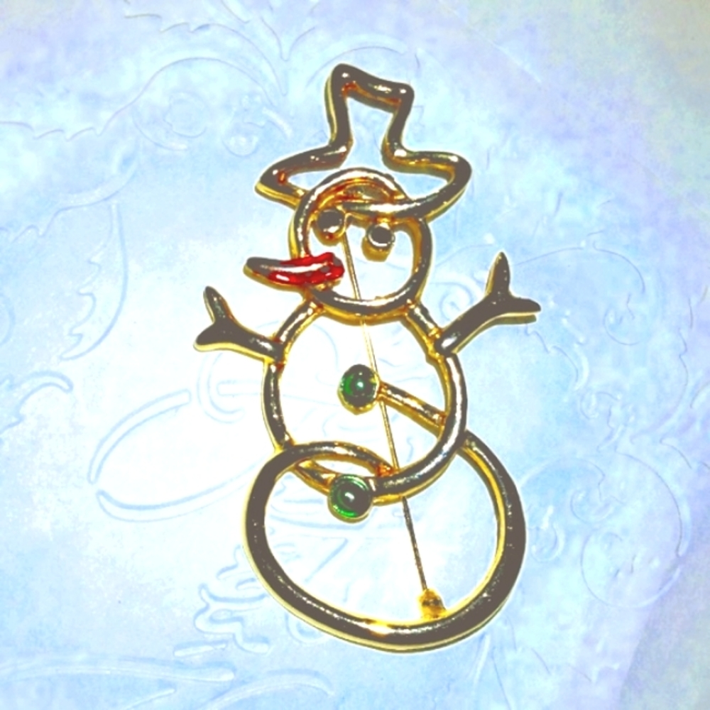 Vtg. Goldtone Snowman Pin
